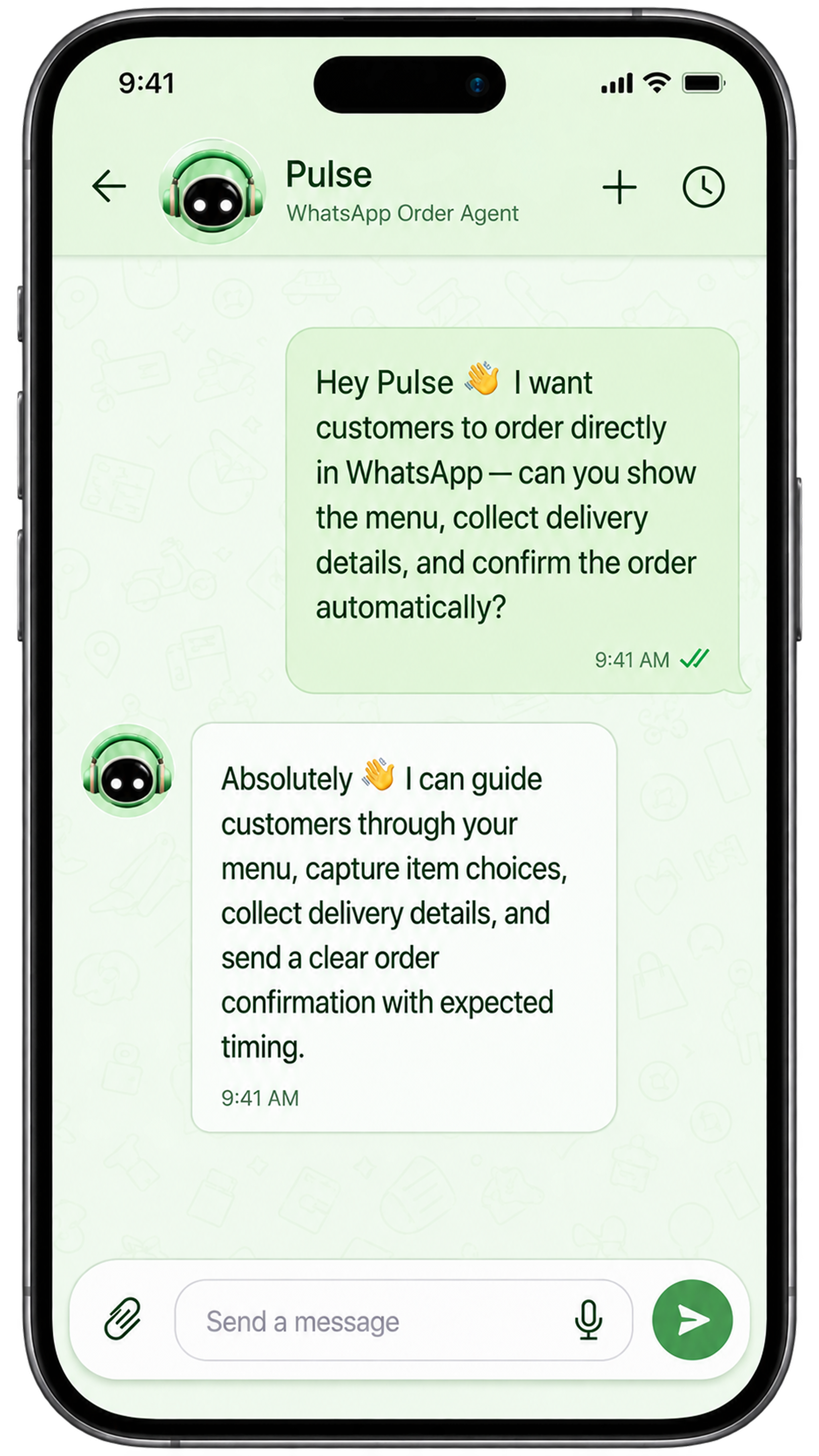 Pulse WhatsApp chat interface