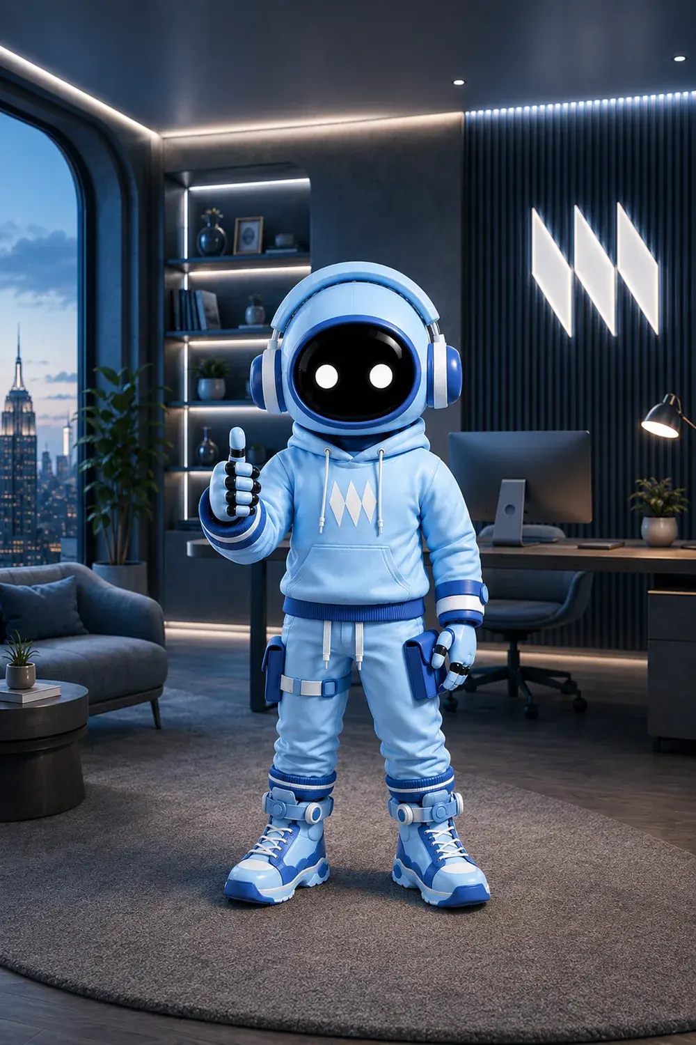 Orbit SEO agent in a blue astronaut suit on a lunar landscape