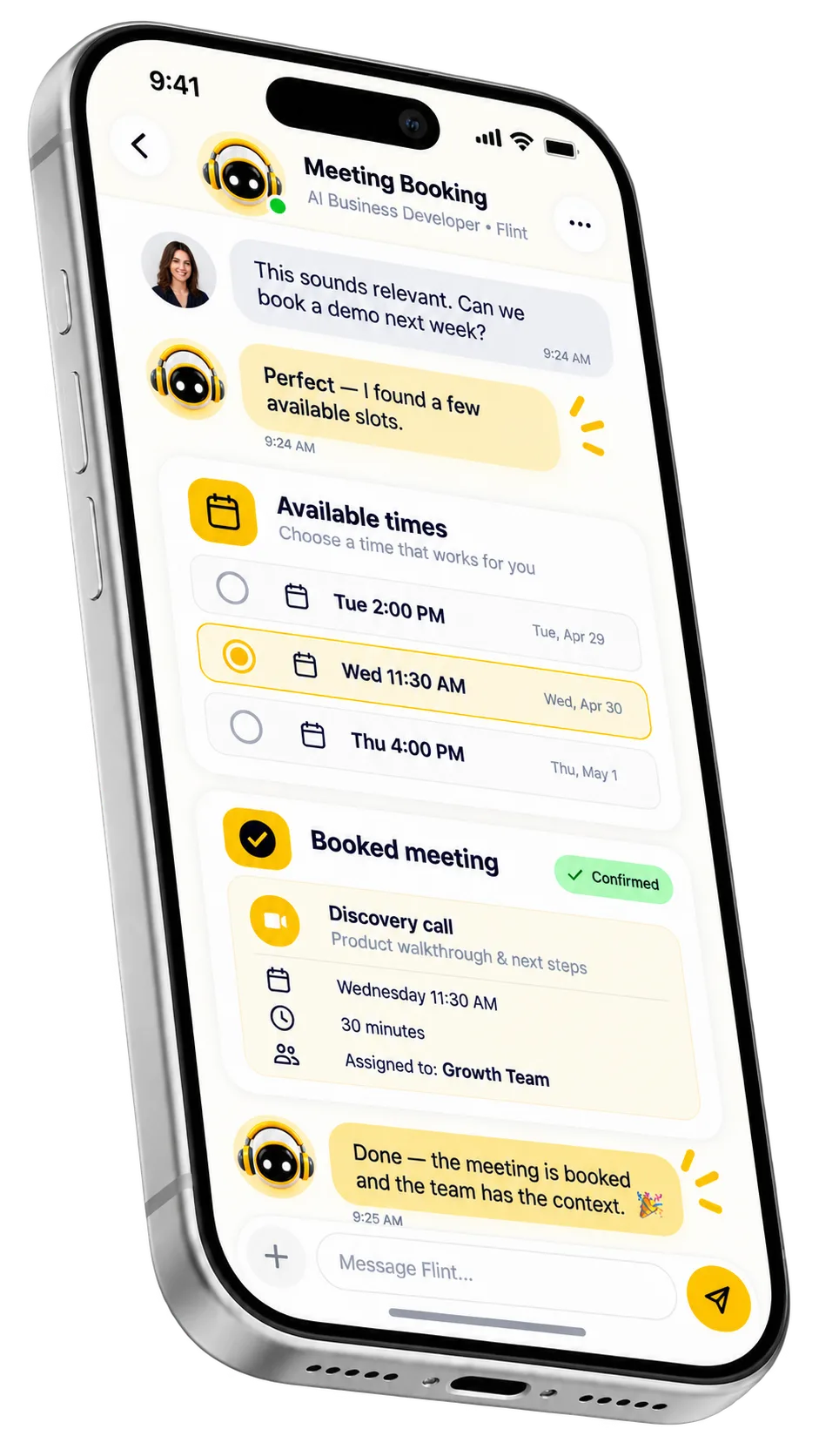 Business developer outbound outreach review and meeting booking state