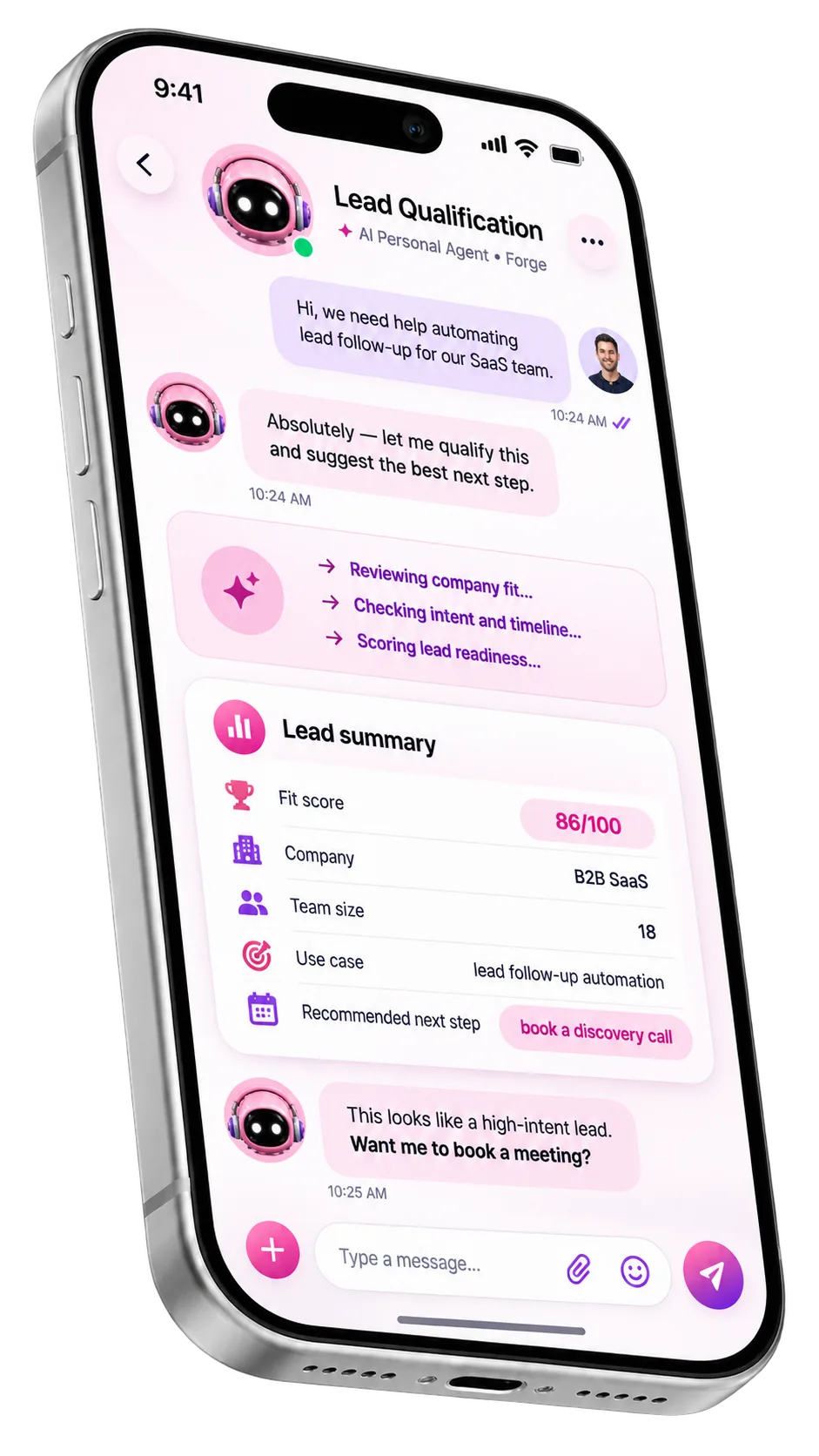 Personal agent channel connection interface showing email and calendar link